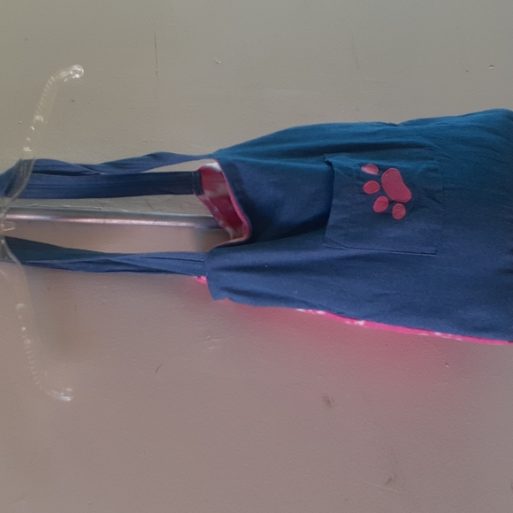 COPY - DENIM blue & Pink Dog Paw Print Tote bag Pet picnic Bag & Blanket 2 in 1 - Picture 4 of 16